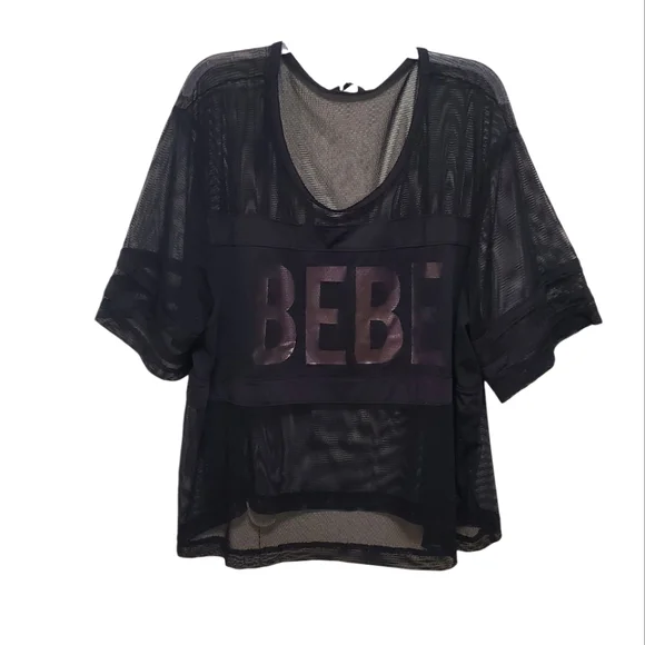 Bebe Sport Black Mesh Logo Active Top Boxy T-Shirt - Picture 11 of 11